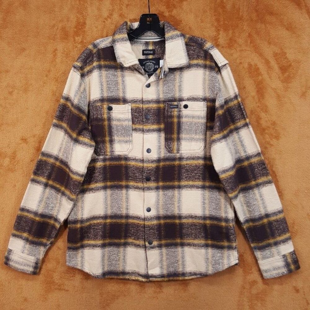 BUFFALO DAVID BITTON Flannel Shirt Jacket Mens Small Brown Plaid Double Pocket